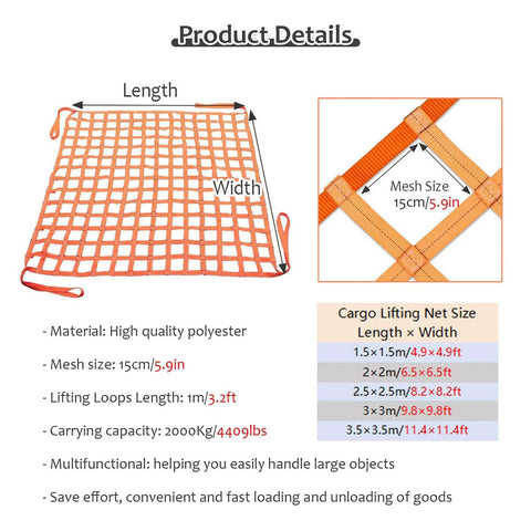 Heavy Duty Nylon Lifting Net For Trucks And Trailers 11.4 Feet Long With 2000 Kg Load Capacity Tear Resistant Cargo Net
