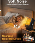 Indoor Space Heater Portable PTC Desktop Heater With 2 Second Fast Heat next to bed, soft noise feature for undisturbed sleep.