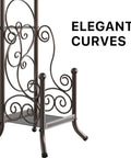 English Style Toilet Paper Stand With Shelf In Bronze Finish free standing base with decorative curves detail view