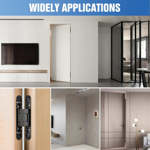 Seven Inch Black Hidden Door Hinges For Secret Rooms And Bookcase Doors Slick Invisible Folding Hardware in modern interiors.