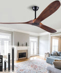 60 Inch No Light Wood Ceiling Fan for Indoor Outdoor Patios and Sloped Ceilings, Silent DC Motor, Walnut Finish in living room