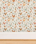 Top Tier Matte Wallpaper Featuring Pastel Hen Pattern And Subtle Linen Texture, floral designs, ideal for kitchens and bathrooms.