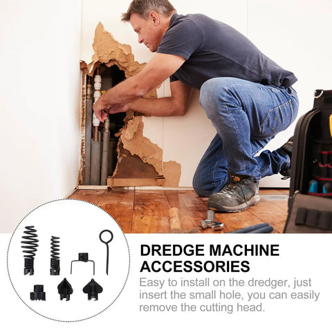 Man installing 7 Piece Heavy Duty Steel Drain Auger Blades For Bustin Open Stubborn Clogs And Keeping Your House Pipes Running Smooth Works Perfect With Spinal Snake Machines Kitchen Bath Drain Cleaner Kit.