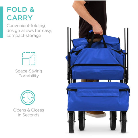 Folded Grab And Go Collapsible Outdoor Utility Wagon With Removable Canopy For Beach Picnics Camping And Tailgates