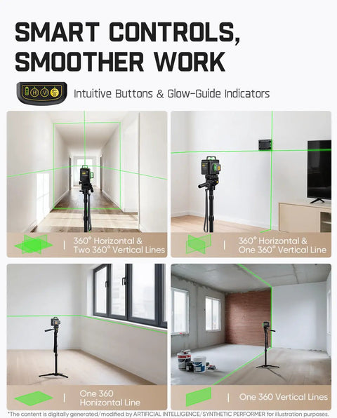 D12 Ace Laser Level With 3x360 Degree Lines 16 Lines Self Leveling For Construction Projects Pro Grade Laser Alignment Tool For Quick Leveling And Plumb, green lines on tripod in room