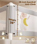 28-inch guardrail with anti-climb features from No Drill King Size Bed Rails For Kids Three Piece Guard With Height Adjustable Thickened Steel Side Rails For Safe Sleep Easy Install Toddler Bed Guard Gray Bear 74.8 By 78.7 Inches
