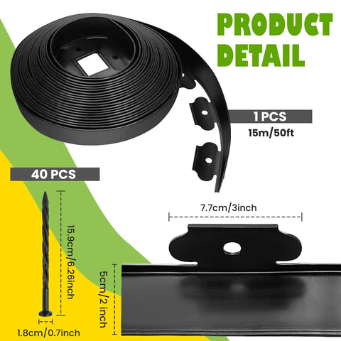 Heavy Duty Landscape Edging Coil 2 Inch Tall 33 Feet Long Includes 40 Spikes Flexible Border Kit with black finish
