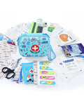 Kid Friendly First Aid Kit 160-Piece Water-Resistant Hard Shell Emergency Set with supplies visible, blue bag