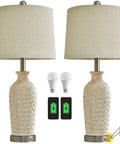 Two USB Touch Dimmable Ceramic Table Lamps Set Of 2 For Living Room Or Bedroom, 3-Way Brightness With Tap Control, includes two bulbs