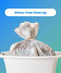 Top Tier 300 Count Clear Trash Bags 6 To 10 Gallon Bathroom Liners 23 By 27 Inches 8 Micron Thick in a white bin.