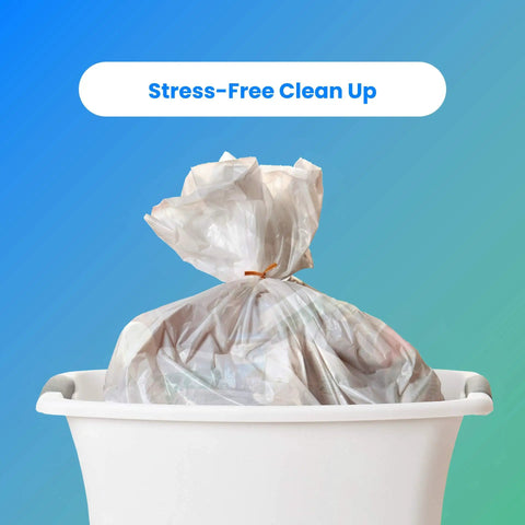 Top Tier 300 Count Clear Trash Bags 6 To 10 Gallon Bathroom Liners 23 By 27 Inches 8 Micron Thick in a white bin.