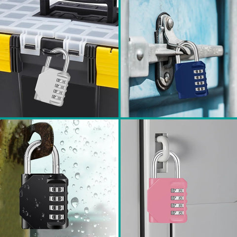 ZHEGE 4-digit combination padlocks, set of four in white, blue, black and pink for lockers and gym use