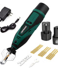 Cordless 12V Chainsaw Sharpener Kit With Two Batteries And Nine Diamond Grinding Wheels In Three Sizes on white background