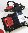 Close-up of Dual Tank ATV UTV Spot Sprayer 12V 2.5 GPM pump mechanism for on demand mixing