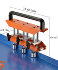 3-Station Sheet Metal Roller Bender for 0-90 Degree Bends, with large radius roller, shown in side view on blue surface