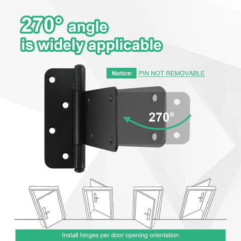 6 Inch Gate Hinges 4 Pack Matte Black Beefy Heavy Duty 280 Lbs Capacity For Wooden Or Metal Gates Farm Fence Industrial Grade Hinges That Stand Up To Heavy Traffic, 270° opening