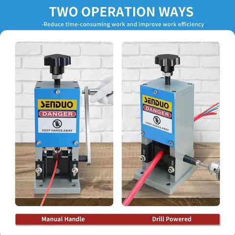 Manual Wire Stripping Machine With Dual Blades, Lightning Fast 50 Feet Per Minute Copper Wire Stripper in manual and drill modes