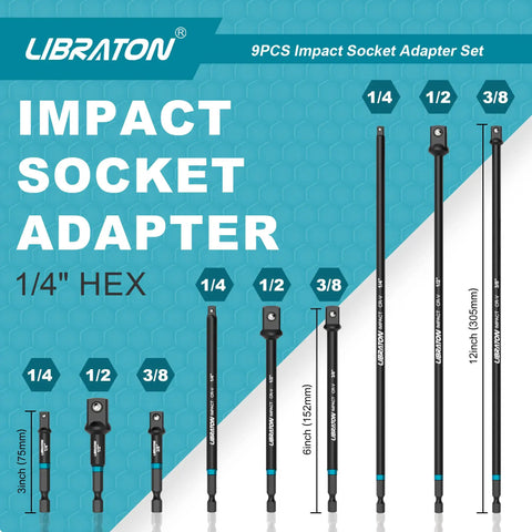 Pro Grade Impact Socket Adapter Set With One Quarter Inch Drive Three Eighth Inch Drive And One Half Inch Drive