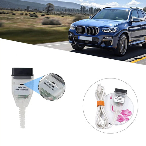 KDCAN OBDII Diagnostic Cable With EDIABAS Switch For INPA K Plus DCAN BMW 2M Long OBD2 Cable High Quality FT232RQ Chip shown with car