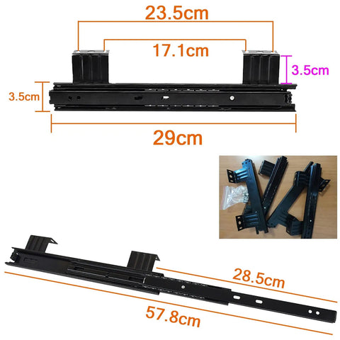 Badass Heavy Duty Keyboard Tray Guides With Ball Bearing Slides Three Fold Extensions Built To Last Thick Steel Rust Resistant Black Finish Smooth Desk Glides 10 Or 12 Inch Lengths 35 Or 60mm Lugs Easy Assembly For Pros Seeking Top Gear, black steel slide rails with dimensions