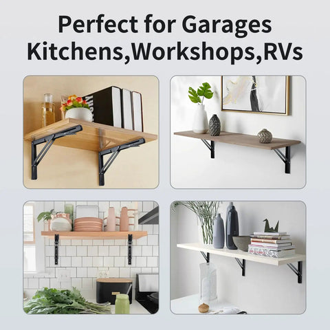 20 Inch Heavy Duty Folding Shelf Brackets Stainless Steel Collapsible Wall Mount in use in kitchens and workshops