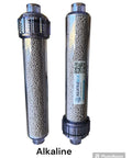 Activated Alumina Fluoride Removal Water Inline Filter For Household Drinking Water Purification System With Heavy Duty Cartridge showcasing two cartridges filled with white beads.