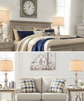 Set Of 2 Farmhouse Style Bedside Lamps With USB Ports, rustic linen shade, on nightstands in bedroom and living room settings