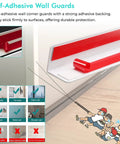 Self Adhesive Wall Corner Guards Peel And Stick Moulding Trim showing red adhesive backing and application guide on wall types.