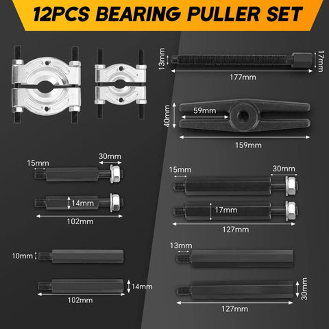 Badass Heavy Duty 12 Piece Bearing Separator And Puller Set With 5 Ton Capacity Designed For Removing Gears Pulleys Bearings From Cars Trucks ATVs Easily With Robust Grippers For Quick Fixes In Home Garage Or Professional Shop Boss, 12pc tools and yoke