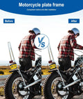 Comparison before and after using American Flag Motorcycle License Plate Frame Stainless Steel Bike Tag Holder on motorcycle.