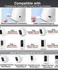 Compatibility chart for 2-Pack 6W Solar Panel Charger with Ring Camera models, showing USB-C and DC connectors and compatible devices.