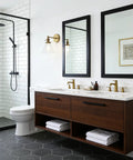 Bathroom with Antique Industrial Wall Sconce 1 Light With Cone Glass Shade Handblown Vintage Lampshade above mirror