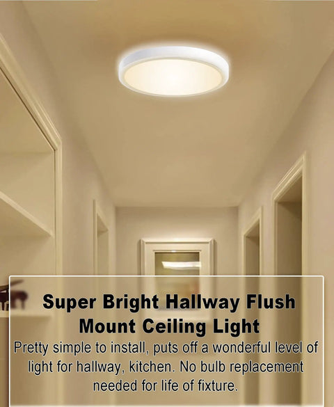 Smart Ceiling Light Fixture Flush Mount LED 24W 2400 Lumens Round 12 Inch Dimmable installed in hallway