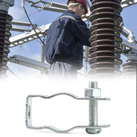Heavy Duty Half Inch Conduit Hanger With Bolt Pack Of 50 Zinc Plated Steel Insulated Supports For EMTD And Rigid Conduits being installed by a technician.