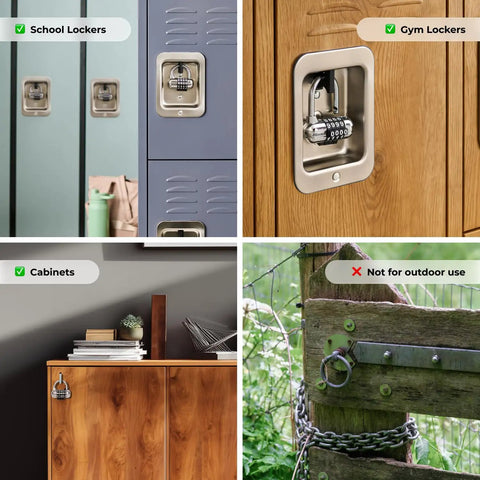 Set Your Own Combination Locker Padlock for Gym Lockers and Indoor Valuables on lockers, cabinets, and wooden gate 1523D