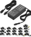 90W Universal Laptop Charger With 16 Tips For Dell, HP And Acer - 100-240V Input - 15V 16V 19V 19.5V 20V Output - Safe Travel Power Adapter For Work, Home, And On The Go., black AC adapter with 16 interchangeable laptop tips