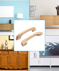 Ten Pack Natural Beech Wood Cabinet Pulls Handles for kitchen cabinets and drawers with clear coat finish, shown in various room styles.
