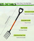Heavy Duty Garden Fork With 4 Tines 45 Inch Spading Fork Steel Handle And Enhanced D Handle with size details
