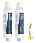 Inline RV Hose Water Filter For Campers And Garden Use, NSF Certified, reduces chlorine bad taste odor, two filters hose protector