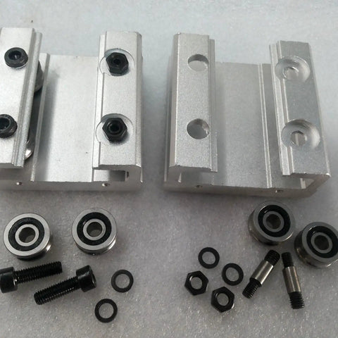 Close-up of 5Pcs Deep U Groove Ball Track Guide Bearing Set with screws and washers for wire rope pulley applications.