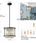Dope Modern Black Crystal Chandelier For Foyer And Kitchen Island, Round Adjustable Height Pendant Light Fixture