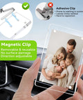 Hand holding Car Visor Photo Clip 2 Pack With No Slip Magnetic Holders That Keep Photos From Sliding Or Falling in vehicle interior.