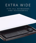 Slick Under Desk Keyboard Tray With Smooth Roll Slide Out Drawer Plus No Sweat Height Adjustments For Serious Typing Comfort And Built In Cable Clutter Control And Roomy Surface For Mice And Large Keyboards, featuring wide sliding drawer with keyboard and mouse.
