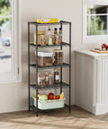 Beefy Five Tier Metal Wire Shelving Unit For Pantry And Garage Adjustable Shelves Up To 1000 Lbs Per Shelf With Stable Load Capacity 14 Inch Depth 24 Inch Width And 59.5 Inch Height in a pantry corner