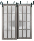 Felicia 3312 Interior Barn Bypass Sliding Doors Set With Frosted Glass And Solid Wood Panels 64x96 Inches