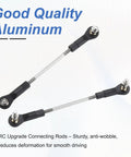 Two Pcs Adjustable Turnbuckles Camber Link 79 89mm Turnbuckle Rods For RC Car Steering Servo Linkage With M3 Ball Head Rod Ends Replacement Parts Durable Aluminum Construction, shown in an angled view with aluminum rods and plastic ball heads.