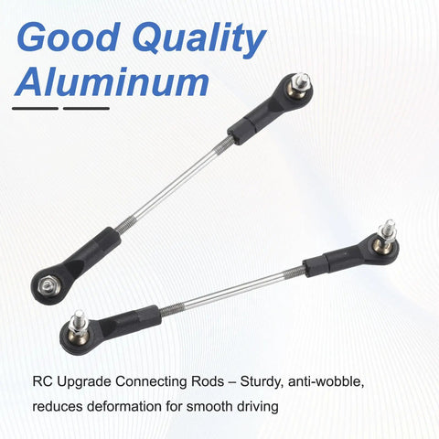 Two Pcs Adjustable Turnbuckles Camber Link 79 89mm Turnbuckle Rods For RC Car Steering Servo Linkage With M3 Ball Head Rod Ends Replacement Parts Durable Aluminum Construction, shown in an angled view with aluminum rods and plastic ball heads.