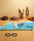 Mini Metal Wood Lathe Machine Corded Electric Compact Desktop Milling Tool For Small-Leaf Rosewood Craft Projects with wooden bead rings.