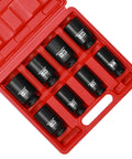 7 Piece 1/2 Inch Drive Deep Impact Socket Set 6-Point CR-MO Drop Forged With Black Phosphate Finish Sizes 1-3/8 to 1-3/4