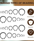 Pro Grade 225 Piece Carbon Steel C Shape External Snap Ring Kit For Industrial Shafts And Mechanical Assembly displayed